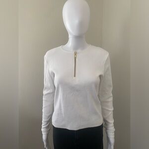 White Ribbed Long Sleeve Top by See Rene Boutique Size Medium